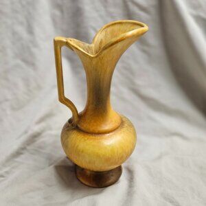 Haeger USA Vintage Pottery Pitcher Goldenrod Yellow Decor Handle 10"